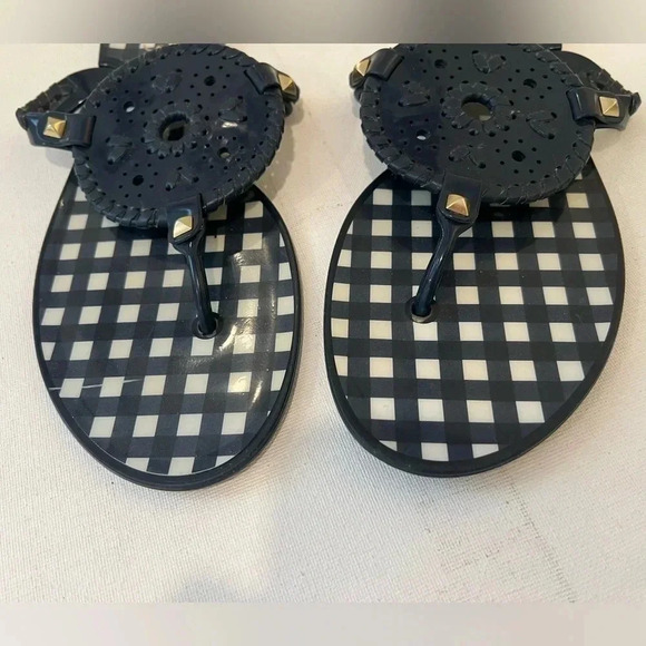 Women's 9 Jack Rogers Georgica Thong Jelly Sandals Navy Blue Gingham White - Picture 5 of 5